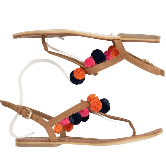 Boden Pom Pom T-Strap Leather Summer Thong Sandals Size 36 US 5.5 - Picture 6 of 9